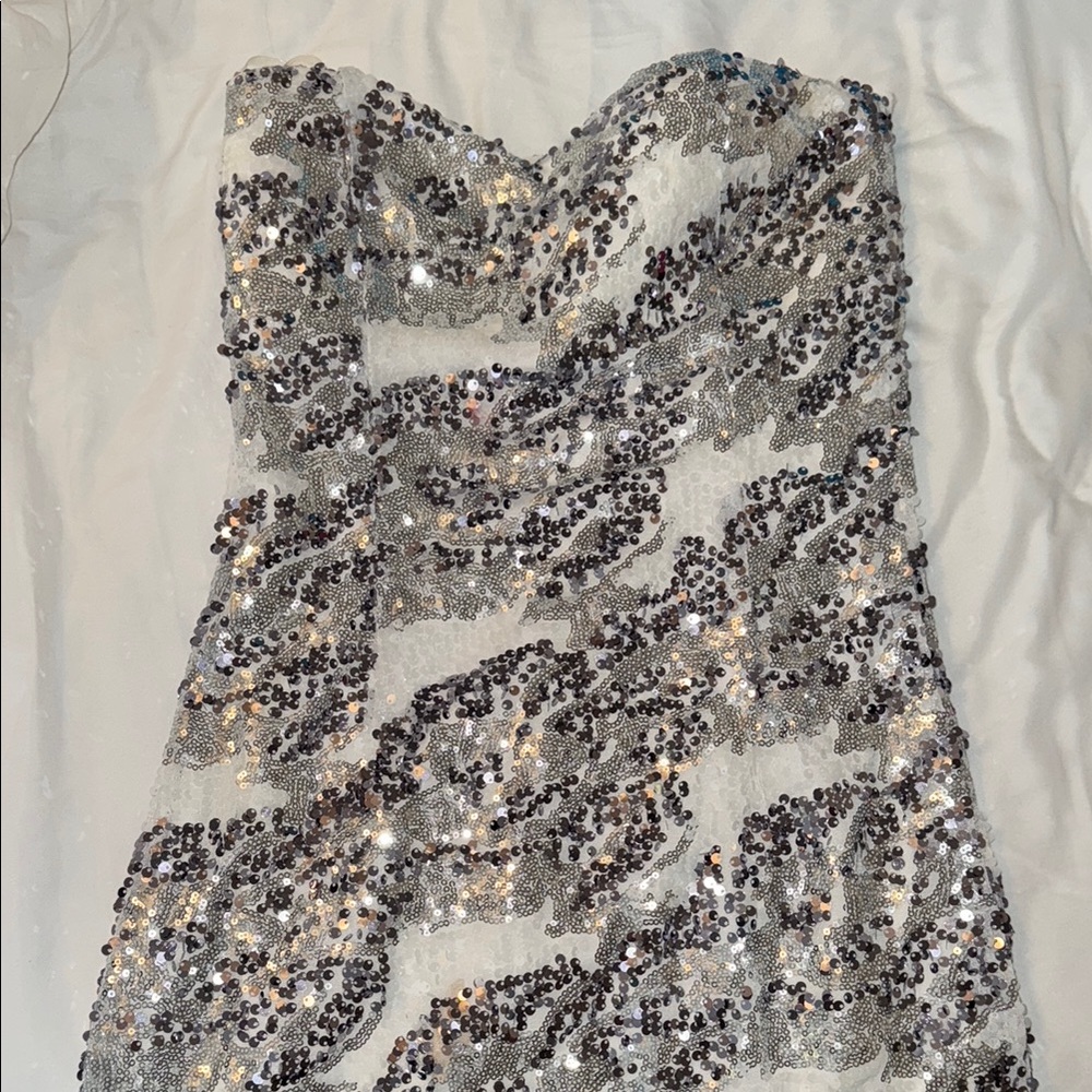 Trixxi Silver Sequin Strapless Bodycon Dress